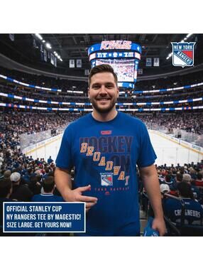 Official Stanley Cup NY Rangers Broadway Hockey Tee, Sz L